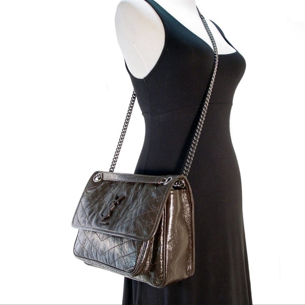 YSL Saint Laurent  Niki Medium Crinkle Patent Bag